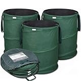 Glorytec Pop-Up Gartensack 3 x 170 Liter - Selbstaufstellende Gartenabfallsäcke aus extrem robustem Polyester Oxford 600D - langlebiges Laubsack Set mit noch stabilieren N