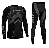 Norde THERMOTECH Herren Funktionswäsche Thermoaktiv Atmungsaktiv Base Layer Set Outdoor Radsport Running (Schwarz/Grau, L)