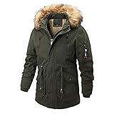 Pajiay Winterjacke Herren Warm Plus Fleecefutter Verdicken Kapuzenjacke Herren Regular Fit Einfarbig Mehrere Taschen Entwurf Jacke Herren Mittlere Länge Lassig Jacke Herren C-Green M