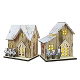 Holz LED Weihnachtshaus Beleuchtet Holzhaus: 2 Stücke Weihnachtsdorf Häuser Winterdorf Weihnachtsstadt mit Beleuchtung Weihnachten Tichdeko Miniatur Haus Deko Xmas Deko Objekt Kinder Geschenk