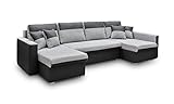 mb-moebel große Ecksofa Sofa Eckcouch Couch mit Schlaffunktion und DREI Bettkasten Ottomane U-Form Schlafsofa Bettsofa - Berlin U (Ecksofa Rechts, Schwarz)