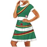 Weihnachtskleid Damen Vintage Kurzarm Kleider Elegante Cocktailkleid A-Linie Swing Abendkleid Rundhals Hohe Taille Partykleid Mode Weihnachten Kleid Bequemes Ballk