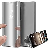 Suhctup Kompatibel Huawei P20 Lite/Nova 3E Hülle Spiegel Cover Clear View Crystal Case Schutzhülle Mirror handyhülle handyhuelle etui huelle Flip metallic Frau schal mit Tasche L