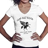 Camp Half-Blood Percy Jackson Inspired PJO Heroes of Olympus Damen V-Ausschnitt weißes T-Shirt Size M