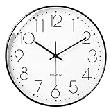 LiRiQi 12 Zoll Wall Clock Modern Quartz Lautlos Wanduhr mit Arabisch Ziffer Wanduhren, Rund Wanduhr Kinderuhr, ohne Tickgeräusche, für Wohn- /Schlaf- / Kinderzimmer Büro Cafe Restaurant(schwarz)