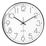 LiRiQi 12 Zoll Wall Clock Modern Quartz Lautlos Wanduhr mit Arabisch Ziffer Wanduhren, Rund Wanduhr Kinderuhr, ohne Tickgeräusche, für Wohn- /Schlaf- / Kinderzimmer Büro Cafe Restaurant(schwarz)