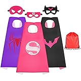 Sixome Superhelden-Umhang und Masken und Slap-Armbänder, Spielzeug-Kostüme für Geburtstag, Party, Halloween, Geschenke, Kinder-Outfits für 3, 4, 5, 6, 7, 8 + Jahre alte Mädchen (3 Stück)