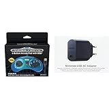 Retro-Bit Official SEGA Mega Drive USB 6-Button Controller for MEGA DRIVE MINI CONSOLEPCSwitchMacSteamRaspberry Pi - Clear Blue [ ] & Nintendo USB AC Adap