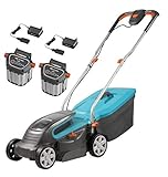 Gardena Set PowerMax Li-18/32 Akkurasenmäher: Rasenmäher bis 230 m², 32 cm Schnittbreite, 30 l Fassungsvolumen, Schnitthöhe 20-60 mm, klappbares Gestänge, mit 2 Akkus und 2 Ladegeräten (5039-20)