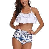 Rosiika Mädchen Kinder Badeanzug Zweiteiliger Bikini Set Rüschen Falbala Bademode Badeanzüge, Weiß + blaue Mutter, S