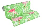 A.S. Création Vliestapete Club Tropicana Tapete mit Flamingos 10,05 m x 0,53 m grün rosa rot Made in Germany 359802 35980-2