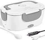 Nifogo Elektrische Lunchbox, Hotterbox Bento, Speisenwärmer Lunch Box, Wärmebox für Speisen, Heating Mittagessen Box, 12v/24v/220v Auto Food Warmer (grau, Plastik)