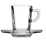 Pasabahce Carre' Service Espressotassen mit Teller, Glas, Transparent, 6 Stück