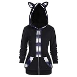 Hoodies für Frauen Winter Mäntel Lose Oversized Sweatshirts Katzenohren Pullover Damen Plüsch Jacke Mode T Shirts Gr. XX-Large, Blau-g
