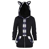 Hoodies für Frauen Winter Mäntel Lose Oversized Sweatshirts Katzenohren Pullover Damen Plüsch Jacke Mode T Shirts Gr. X-Large, Blau-g