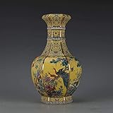 Vase Dekoration Gelb Masse Famille Rose Blume und Vogel Sechseckige Flasche Antike Antike Sammlung Authentische antike Porzellan JXLBB