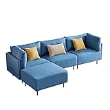 Dreisitzer Sofa für Wohnzimmer Couch 3-sitzer Polstersofa 276cm Longchair Ecksofa Eckcouch in L-Form Komfortables Sofa L-Form aus Leinen (Blau)