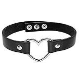 JOVIVI Schmuck,Handgefertigt Gotik Punk Lederhalsband Choker Niet Herz Sklave Kragen Halsketten Echt Leder(Schwarz)