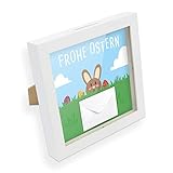 itenga Geldgeschenk I Spardose I Frohe Ostern Osterhase I Gutschein I Bilderrahmen zum Befüllen I Geschenkverpackung I inkl. Einleger und Briefumschlag zum Dek