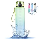 RaMokey trinkflasche sport 1l Wasserflasche,Auslaufsichere Sportflashce BPA Frei Schlanke Wasserflasche aus Tritan Wasserflasche kohlensäure für Fahrrad, Gym, Yoga, Outdoor, Camping