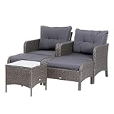 Outsunny 5-TLG. Polyrattan Gartenmöbel Sitzgruppe Gartenset Sofagarnitur Garnitur Lounge mit Kissen Dunkelgrau 2 x Sessel 1 x Couchtisch 2 x Hock