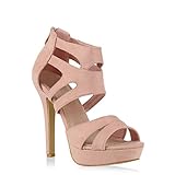 stiefelparadies Damen Pumps Plateausandaletten Stilettos Cut-Outs Schuhe Sandaletten 128721 Rosa 38 F