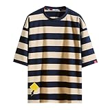 shownicer T-Shirt Herren Streetwear mit Briefdruck Casual Rundhals Kurzarm Hip Hop Patchwork T-Shirt Sweatshirt Tops Tee Sommer F Khaki L