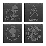 Star Trek Spock USS Discovery Enterprise Schiefermatte mit Gravur, Set mit 4 Untersetzern (Star Trek Mix)