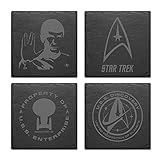 Star Trek Spock USS Discovery Enterprise Schiefermatte mit Gravur, Set mit 4 Untersetzern (Star Trek Mix)