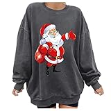 Damen Weihnachten WeihnachtsmüTze Schneemann-Druck Langarmshirt Pullover Rundhals Female Teenager MäDchen Casual Langarm Locker Basic Oberteil Tshirts Herbst Winter Damen Mode 2021