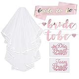 Willingood JGA deko Accessoires für den Junggesellinnenabschied | Banner + Schärpe + weißer Schleier mit Kamm + 20 Tattoos für Braut to be, Team B