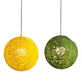 ZPDD 2 Stück Rattan und Hanfkugel Kronleuchter Individuelle Kreativität Kugelförmiger Rattan Nest Lampenschirm, Grüner Bambus & Gelber B