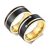 ANAZOZ 2 Stück Eheringe Paarpreis Wolfram 8mm Gebürstet Breit mit Zirkonia Ringe für Ringe Partnerringe Schwarz Gold Trauringe Verschlungen Frau:54 (17.2) & Mann:60 (19.1)