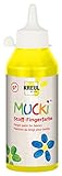 Kreul 28402 - Mucki leuchtkräftige Stoff - Fingerfarbe, 250 ml in gelb, auf Wasserbasis, parabenfrei, glutenfrei, laktosefrei und vegan, optimal für die Anwendung mit Fingern und H