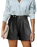 Maavoki Damen Leder Shorts, PU Leder Kurze Hose Hohe Taille, Casual Lederhose mit Elastischer Bund, Leather Short Pants Für Frauen Teen Girls Schwarz X-Larg