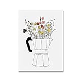 THTHTH Blume Kaffeemaschine Poster und Druck Kaffee Zitate Leinwand Malerei Moderne Minimalistische Wandkunst Für Küche Wohnkultur Bilder 40x60cm x1 Kein R