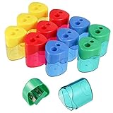 Thursday April 12 Stücke Bleistiftspitzer Doppel Loch Oval Bleistift Spitzer mit Deckel und Behälter Manueller Anspitzer Kinder Pencil Sharpener für Schule Bü