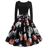 Blingko Kleider Damen Mode Kostüm Kürbis Muster 1950er Jahre Hausfrau Rundhals Langarm Lässigmit Halloween Print Kleid Reißverschluss Party Abendkleid Cosplay Karneval Festival Halloween Kostü