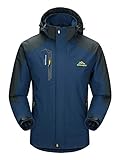 donhobo Herren Übergangsjacke Regenjacke Atmungsaktiv Wasserdicht Winddichte Funktionsjacke Outdoor Softshell Mantel Freizeitjacke mit Kapuze (Marine, XL)