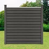 ML-Design WPC Sichtschutzzaun Komplettset, 1x Quadratelement aus 13 Paneele 170x175cm + 2x Pfosten 185cm, Grau, robust, zum aufschrauben, WPC-Zaun Gartenzaun Steckzaun Windschutzzaun Sichtschutzw