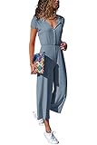 Cassiecy Jumpsuit Damen Elegant Langarm Playsuit V-Ausschnitt Casual Lose Overalls Lang Romper (L, Z-Blau)