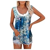 OverDose Damen Sommer Oberteile Tops Shirt Mode Mode Damen Pailletten Casual Übergröße Ärmellos Zwei-Ton-Patchwork B