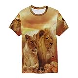 Ahomy Einzigartiges T-Shirt mit Rundhalsausschnitt, Löwenmotiv, kurzärmelig Gr. L, Mehrfarbig4