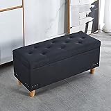 LZHi1 40 Zoll Lagerung Ottoman Bank mit Flip Top, Bett Ende Fußstütze Hocker mit atmungsaktivem Leinen-Look Stoff, rechteckige Spielzeug Storage Chest für Wohnzimmer Schlafzimmer(Color:Schwarz)