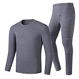 DXDUI Herren Thermo Unterwäsche Set Elektrische Heizung Mikrofaser Weiches Fleece Gefüttert Lange Winter Warme Base Layer Top & Bottom Für Drinnen Draußen Und Sport,Grau,M