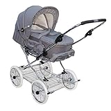 Eichhorn Kinderwagen mit Lederriemengestell, umbaubar zum Sportwagen, inklusive Schieberhöhenverstellung und fester Tragetasche (LuxVariante), Stoff Grau (EVA-Rad)