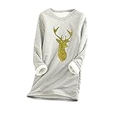 Briskorry Winter Fleece Sweatshirt Damen Weihnachten Pullover mit Rentier Muster Dicke warme Basic Hemden Tunika Oberteile Rundhals Langen Ärmeln Plus Samt Loungewear Elastische Bequeme B