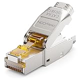 deleyCON 1x CAT 6a Netzwerkstecker RJ45 Werkzeuglos Geschirmt 10Gbit/s Netzwerk Stecker für Starre Verlegekabel Rohkabel Steckverbinder RJ45 Ethernet LAN DSL Patchkab