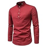 T-Shirt Herren Slim Fit Einfarbig Langarm Shirt Herren Dünn Und Leicht Atmungsaktiv Leinenhemd Herren Lassig Sport Stehkragen Shirt Herren Frühling Herbst Base Shirt H