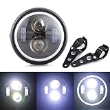 5,75 Zoll Runder Motorrad LED Scheinwerfer mit Montagehalterung - Frontscheinwerfer mit Fernabblendlicht DRL Angel Eyes und Halo Ring für Davidson Softail Street Bob